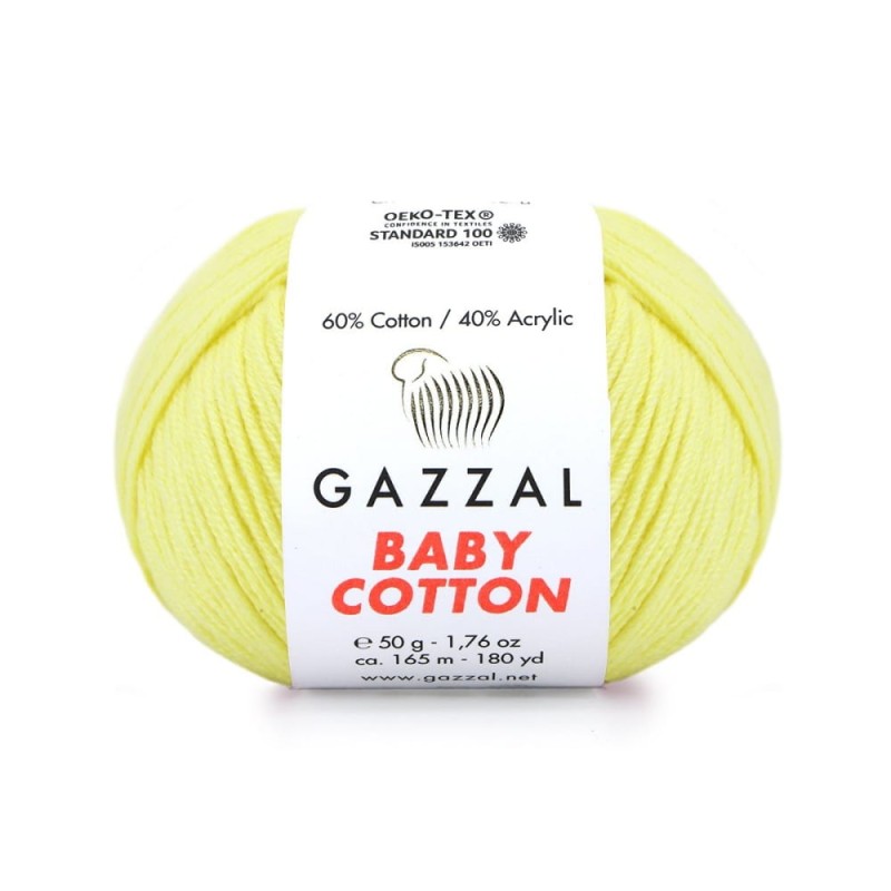 Włóczka Gazzal Baby Cotton 3413 - 50g - jasny żółty