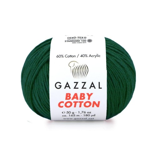 Włóczka Gazzal Baby Cotton 3467 - 50g - butelkowa zieleń