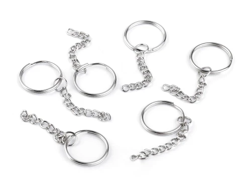 Kółko na klucze z łańcuszkiem / nikiel / 25 mm / 10 szt.