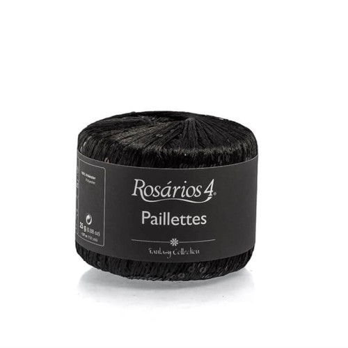 Włóczka fantazyjna z cekinami Rosarios 4 Paillettes 15 / Preto / czerń / 25g