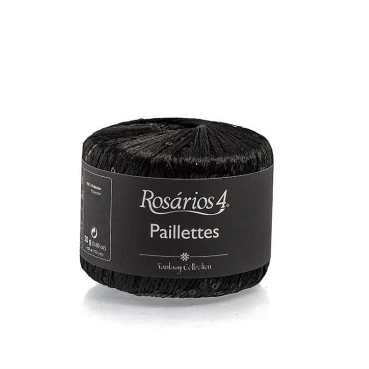 Włóczka fantazyjna z cekinami Rosarios 4 Paillettes 15 / Preto / czerń / 25g