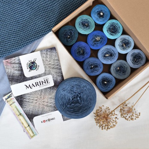 Zestaw na szydełkowy KOC MARINE Classic / Sky Blue / 1+12+szydełko+wzór+pudełko