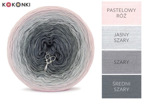 KOKONEK_Classic A964 - Pastelowy róż/jasny szary/szary/średni szary / 3 nitki / 1200 m / 240 g - GOTOWY