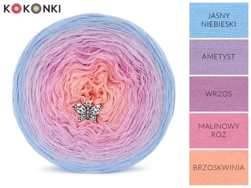 KOKONEK_Classic B059 Sweet Joy - Jasny niebieski/ametyst/wrzos/malinowy róż/brzoskwinia, 3 nitki, 1200 m, 240 g - GOTOWY