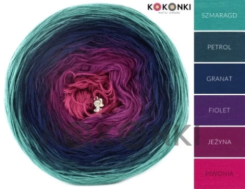 KOKONEK_Classic A824 - Szmaragd/petrol/granat/fiolet/jeżyna /piwonia / 3 nitki / 1200 m / 240 g - GOTOWY