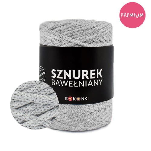 PREMIUM sznurek bawełniany by KOKONKI 5mm / rolka 100m / jasny szary