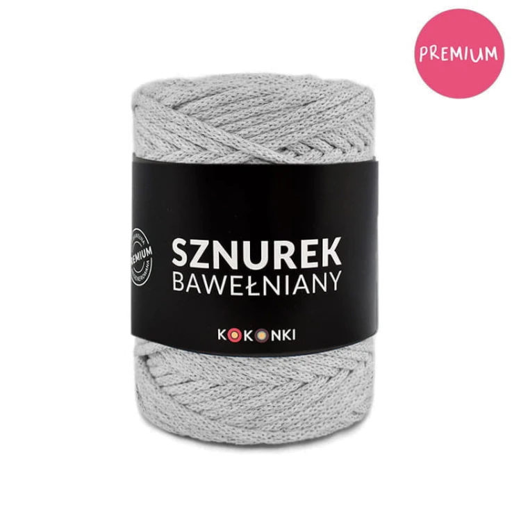 PREMIUM sznurek bawełniany by KOKONKI 5mm / rolka 100m / jasny szary
