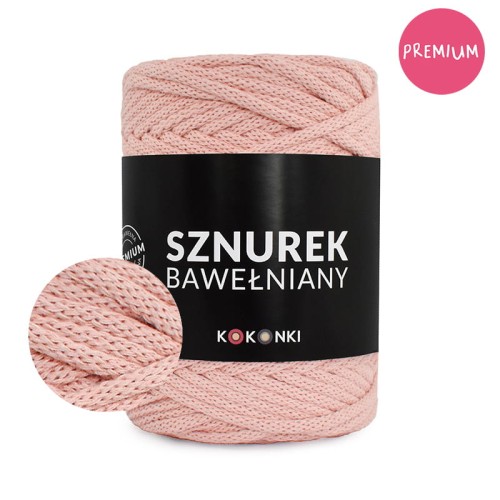 PREMIUM sznurek bawełniany by KOKONKI 5mm / rolka 100m / łososiowy róż