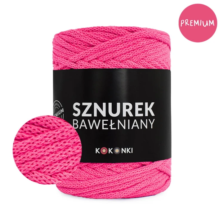 PREMIUM sznurek bawełniany by KOKONKI 5mm / rolka 100m / fuksja