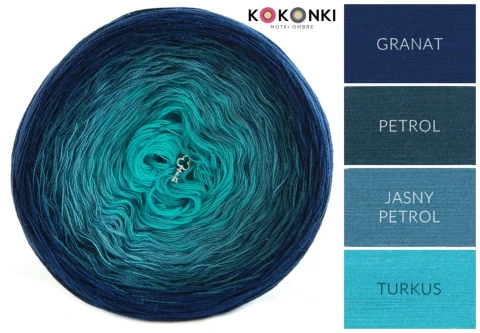 KOKONEK_Classic A420 Granat/petrol/jasny petrol/turkus / 3 nitki / 1500 m / 300 g - GOTOWY