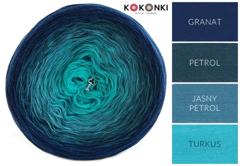 KOKONEK_Classic A420 Granat/petrol/jasny petrol/turkus, 3 nitki, 1500 m, 300 g - GOTOWY