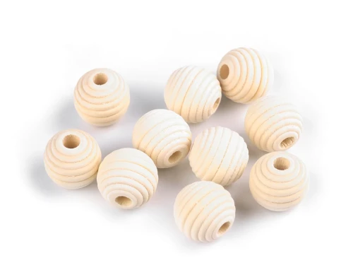 Koraliki drewniane żebrowane rowkowe / 20 mm / otwór 5,5 mm / naturalny / 20 szt.