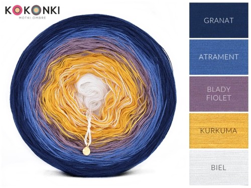 KOKONEK_Classic B007 Flowers Eye - Granat/atrament/blady fiolet/kurkuma/biel