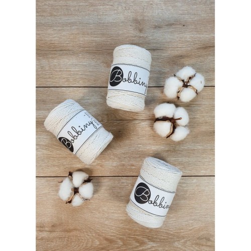 Sznurek skręcany 3-żyłowy bawełniany Bobbiny 3ply Macrame Rope / Naturalny / Natural / 1,5mm / 100m