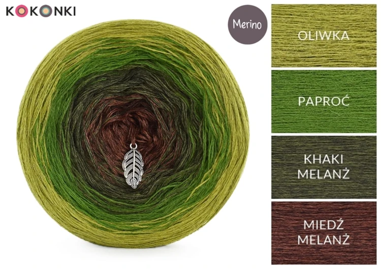 KOKONEK Merino 714 Yaga Yaga Handmade - Oliwka/paproć/khaki melanż/miedź melanż