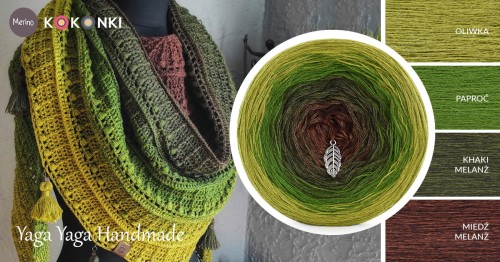 KOKONEK Merino 714 Yaga Yaga Handmade - Oliwka/paproć/khaki melanż/miedź melanż