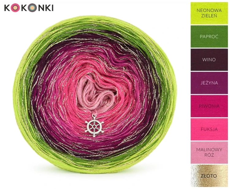 KOKONEK Classic B158 Kaleo Handmade - Neonowa zieleń/paproć/wino/jeżyna/piwonia/fuksja/malinowy róż + złota nić