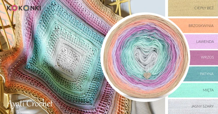 KOKONEK Classic B157 Ayati Crochet - Ciepły beż/brzoskwinia/lawenda/wrzos/patyna/mięta/jasny szary