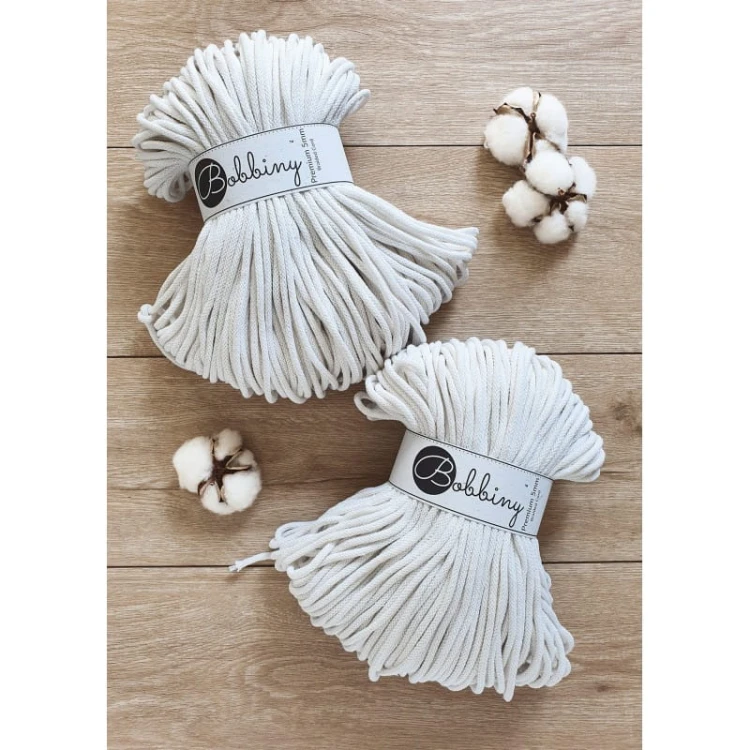 Sznurek pleciony bawełniany Bobbiny Premium / Złamana Biel / Off White / 5mm / 100m