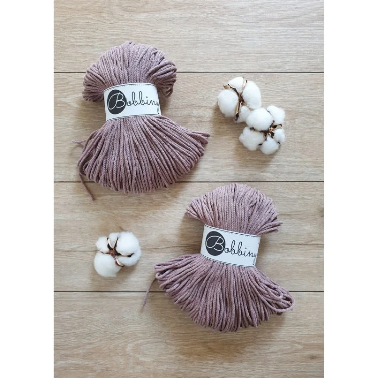 Sznurek pleciony bawełniany Bobbiny Junior / Wrzosowy / Mauve / 3mm / 100m