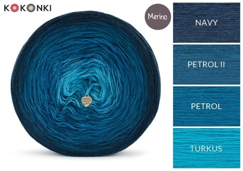 KOKONEK_Merino 401 June Night - Navy/petrol II/petrol/turkus / 3 nitki / 1000 m / 215 g – GOTOWY