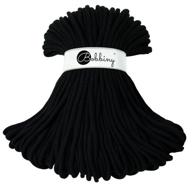 Sznurek pleciony bawełniany Bobbiny Jumbo / Czarny / Black/ 9mm / 100m