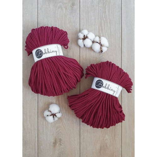 Sznurek pleciony bawełniany Bobbiny Premium / Czerwone Wino / Wine Red / 5mm / 100m