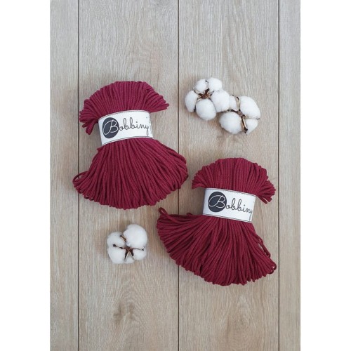 Sznurek pleciony bawełniany Bobbiny Junior / Czerwone Wino / Wine Red / 3mm / 100m
