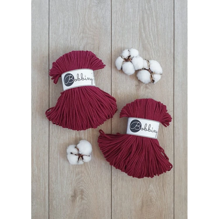 Sznurek pleciony bawełniany Bobbiny Junior / Czerwone Wino / Wine Red / 3mm / 100m