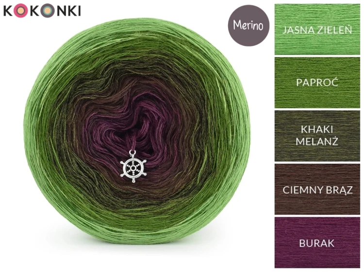 KOKONEK Merino 718 Mystery garden - Jasna zieleń/paproć/khaki melanż/ciemny brąz/burak