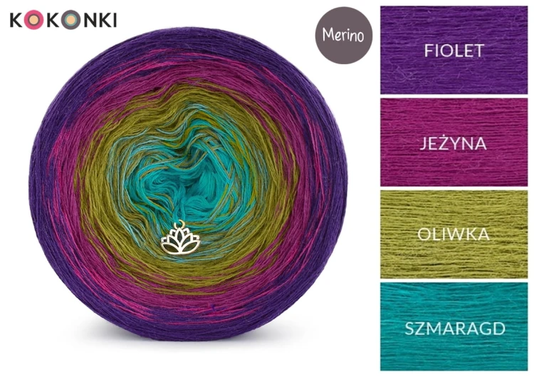 KOKONEK Merino 337 For The Beloved Teacher - Fiolet/jeżyna/oliwka/szmaragd