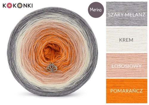 KOKONEK Merino 411 - Szary melanż/krem/łososiowy/pomarańcz