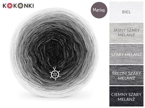 KOKONEK Merino 413 - Biel/jasny szary melanż/szary melanż/średni szary melanż/ciemny szary melanż