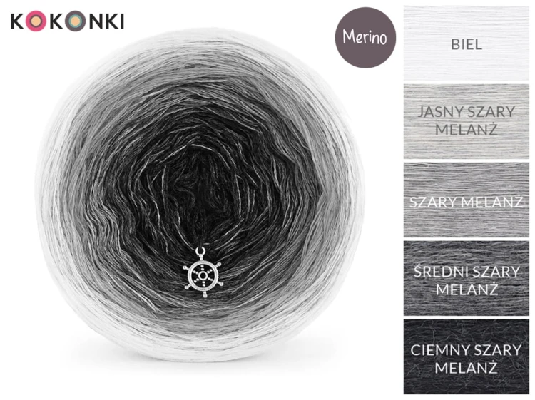 KOKONEK Merino 413 - Biel/jasny szary melanż/szary melanż/średni szary melanż/ciemny szary melanż