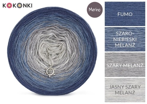 KOKONEK Merino 418 - Fumo/szaro-niebieski melanż/szary melanż/jasny szary melanż