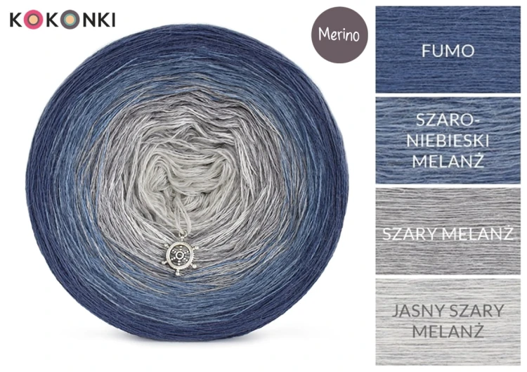 KOKONEK Merino 418 - Fumo/szaro-niebieski melanż/szary melanż/jasny szary melanż