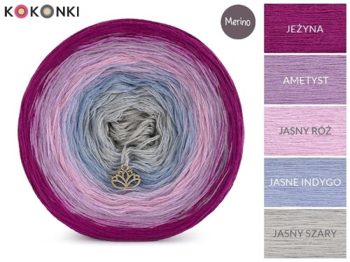 KOKONEK Merino 423 - Jeżyna/ametyst/jasny róż/jasne indygo/jasny szary