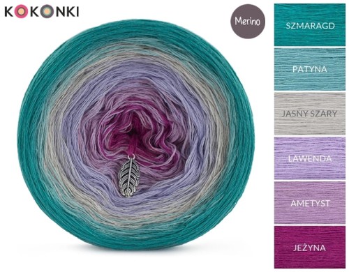 KOKONEK Merino 427 - Szmaragd/patyna/jasny szary/lawenda/ametyst/jeżyna