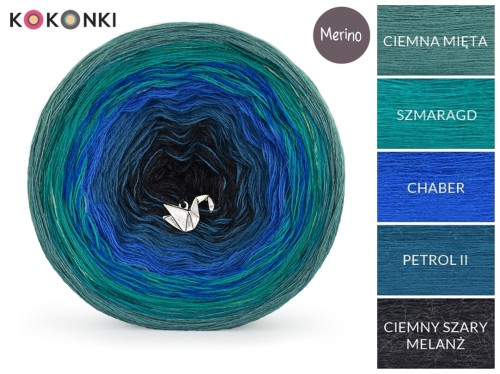 KOKONEK Merino 430 Ether Mint Blue - Ciemna mięta/szmaragd/chaber/petrol II/ciemny szary melanż