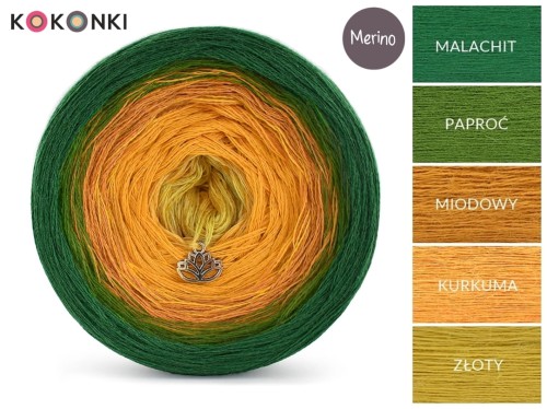 KOKONEK Merino 439 - Malachit/paproć/miodowy/kurkuma/złoty