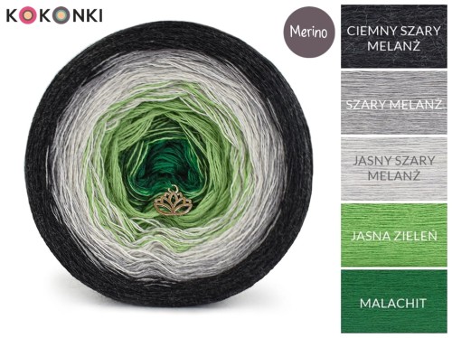 KOKONEK Merino 452 - Ciemny szary melanż/szary melanż/jasny szary melanż/jasna zieleń/malachit