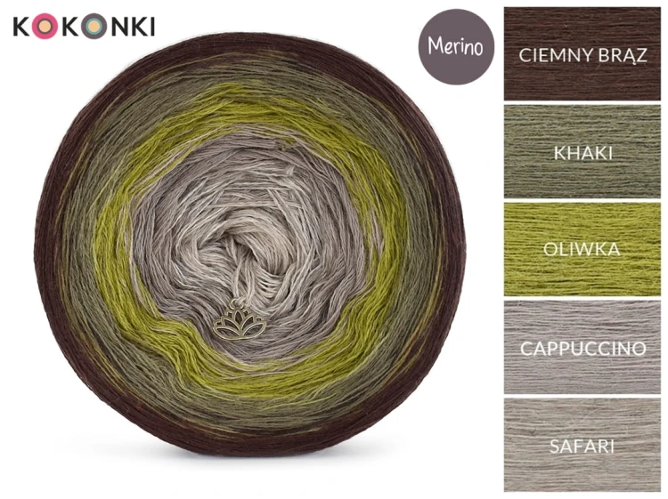 KOKONEK Merino 473 - Ciemny brąz/khaki/oliwka/cappuccino/safari