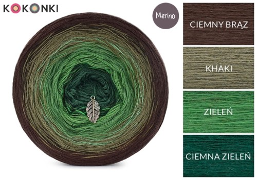 KOKONEK Merino 493 - Ciemny brąz/khaki/zieleń/ciemna zieleń