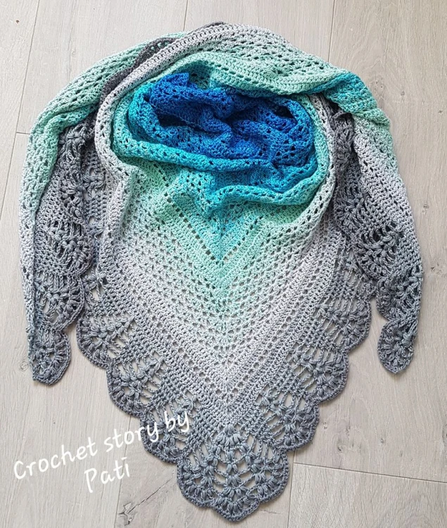 Autorka: Crochet Story by Pati/ Wzór: Erigeneia/ motek Lazur/turkus/mięta/jasny szary/szary  + szary melanż