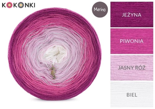 KOKONEK Merino 505 - Jeżyna/piwonia/jasny róż/biel