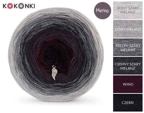 KOKONEK Merino 512 - Jasny szary melanż/szary melanż/średni szary melanż/ciemny szary melanż/wino/czerń