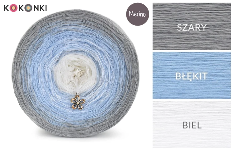 KOKONEK Merino 526 - Szary/błękit/biel