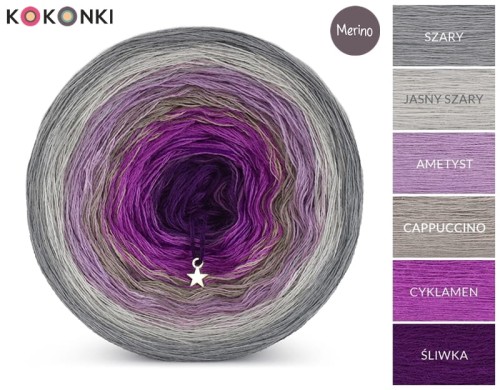 KOKONEK Merino 530 by Margaret - Szary/jasny szary/ametyst/cappuccino/cyklamen/śliwka