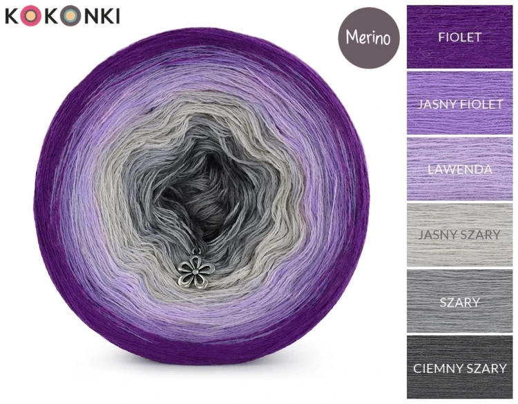KOKONEK Merino 531 - Fiolet/jasny fiolet/lawenda/jasny szary/szary/ciemny szary