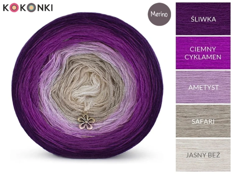 KOKONEK Merino 532 - Śliwka/ciemny cyklamen/ametyst/safari/jasny beż